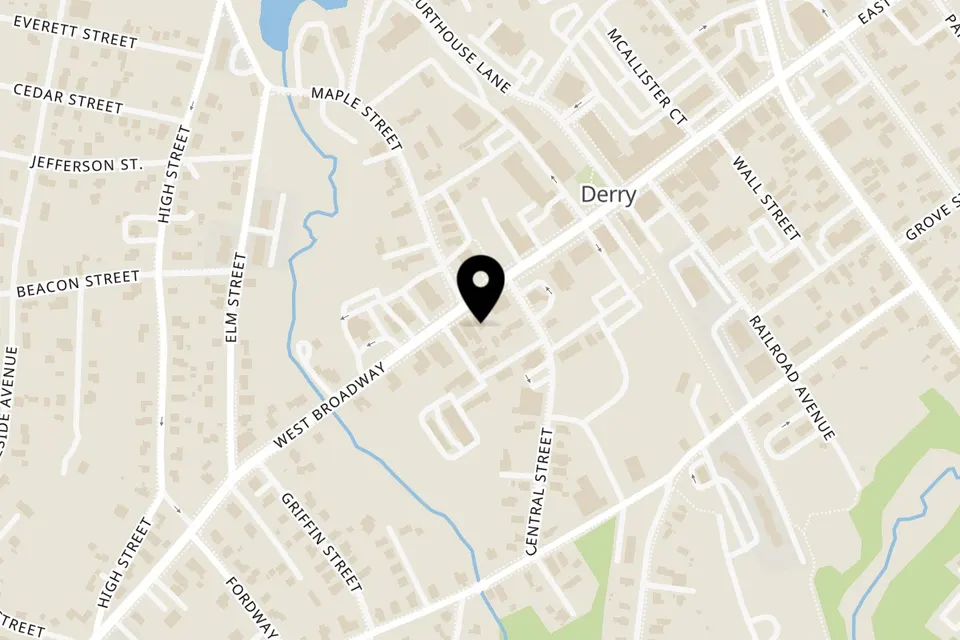 Map showing the location of Rig A' Tony's Italian Takeout & Catering on 38 W Broadway in Derry